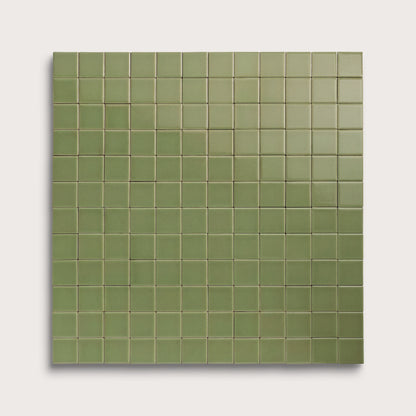 Cactus Green ceramic tile, 2 by 2 inch mosaic, gloss finish