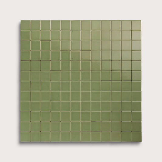 Cactus Green ceramic tile, 2 by 2 inch mosaic, gloss finish