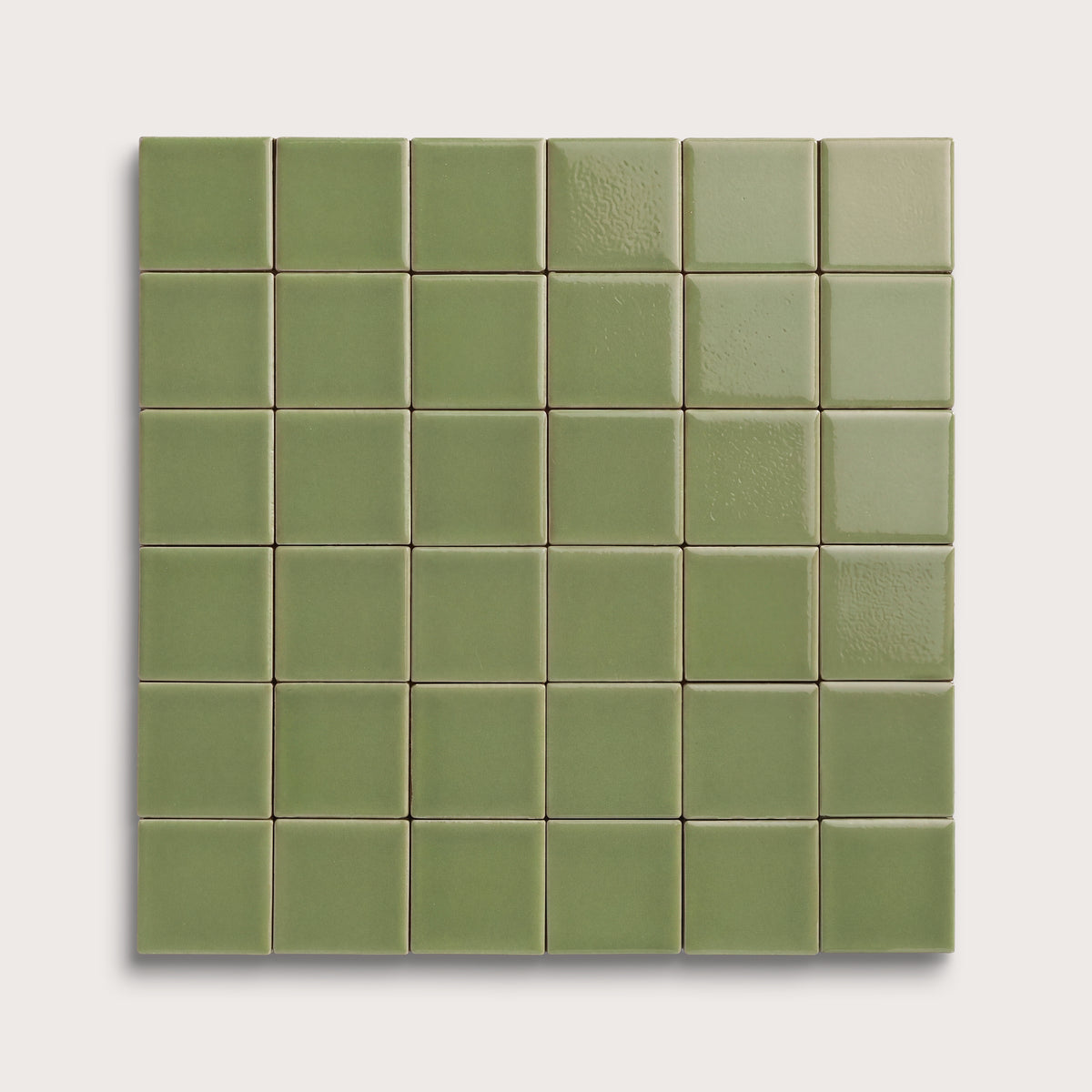 Cactus Green ceramic tile, 2 by 2 inch mosaic, gloss finish