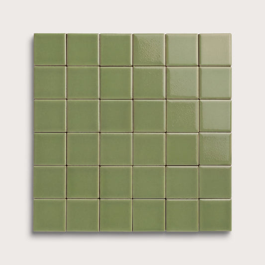 Cactus Green ceramic tile, 2 by 2 inch mosaic, gloss finish