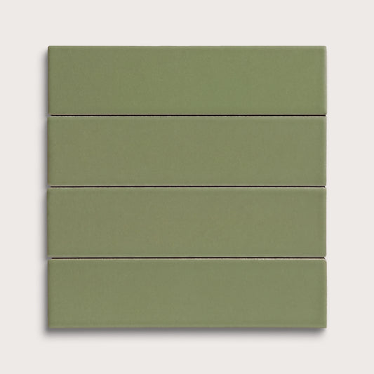 Cactus Green ceramic tile, 2 by 8 inches, matte finish