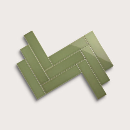 Cactus Green ceramic tile, 3 by 12 inches, gloss finish