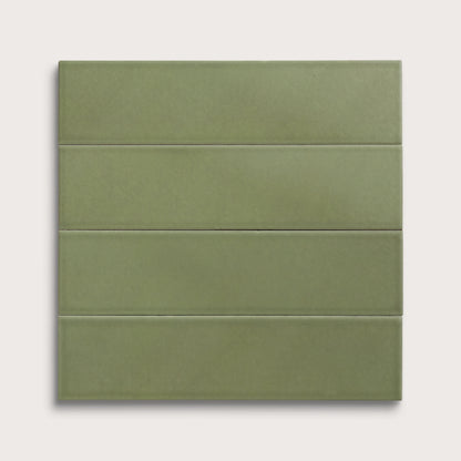 Cactus Green ceramic tile, 3 by 12 inches, matte finish
