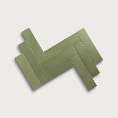 Cactus Green ceramic tile, 3 by 12 inches, matte finish