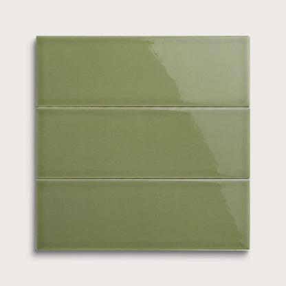 Cactus Green ceramic tile, 4 by 12 inches, gloss finish