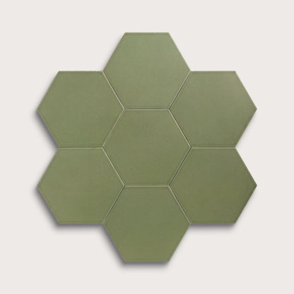 Cactus Green ceramic tile, 8 inch hex, matte finish