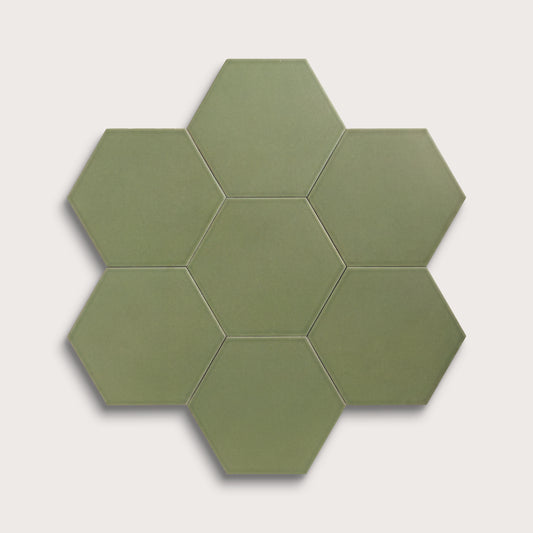 Cactus Green ceramic tile, 8 inch hex, matte finish