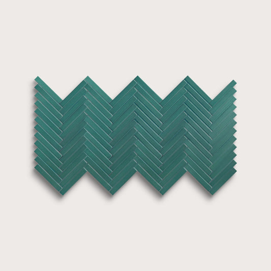 Cenote ceramic tile, 1 by 6 inch herringbone mosaic, matte finish