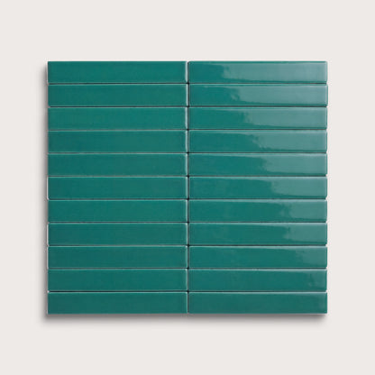 Cenote ceramic tile, 1 by 6 inch stacked mosaic, gloss finish