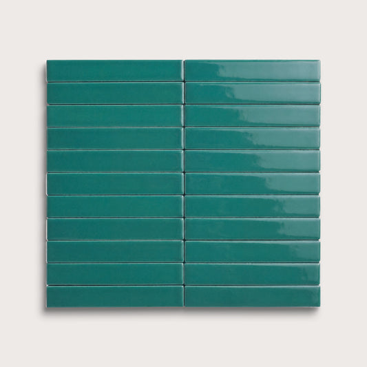 Cenote ceramic tile, 1 by 6 inch stacked mosaic, gloss finish