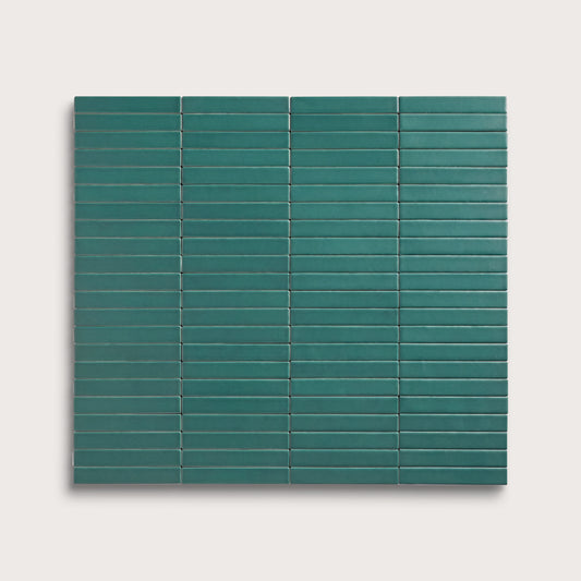 Cenote ceramic tile, 1 by 6 inch stacked mosaic, matte finish