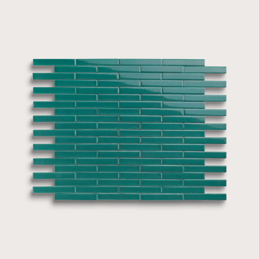 Cenote ceramic tile, 1 by 6 inch subway mosaic, gloss finish