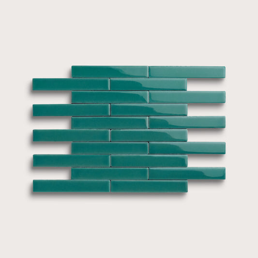 Cenote ceramic tile, 1 by 6 inch subway mosaic, gloss finish