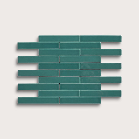 Cenote ceramic tile, 1 by 6 inch subway mosaic, matte finish