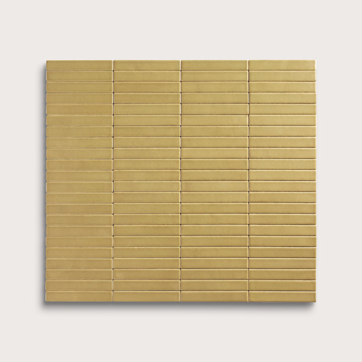Citron ceramic tile, 1 by 6 inch stacked mosaic, matte finish