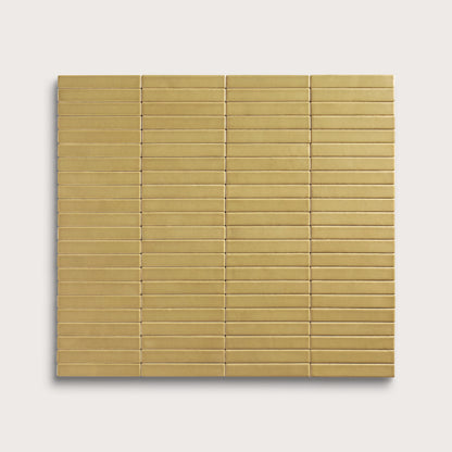 Citron ceramic tile, 1 by 6 inch stacked mosaic, matte finish