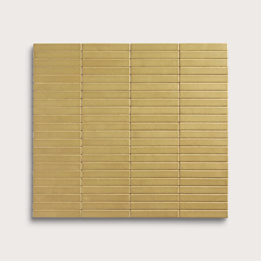 Citron ceramic tile, 1 by 6 inch stacked mosaic, matte finish