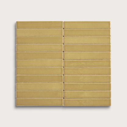 Citron ceramic tile, 1 by 6 inch stacked mosaic, matte finish