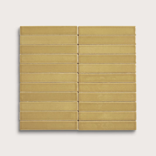 Citron ceramic tile, 1 by 6 inch stacked mosaic, matte finish