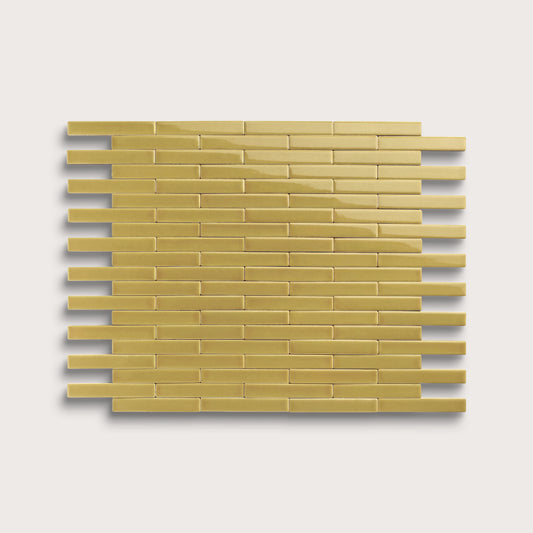 Citron ceramic tile, 1 by 6 inch subway mosaic, gloss finish