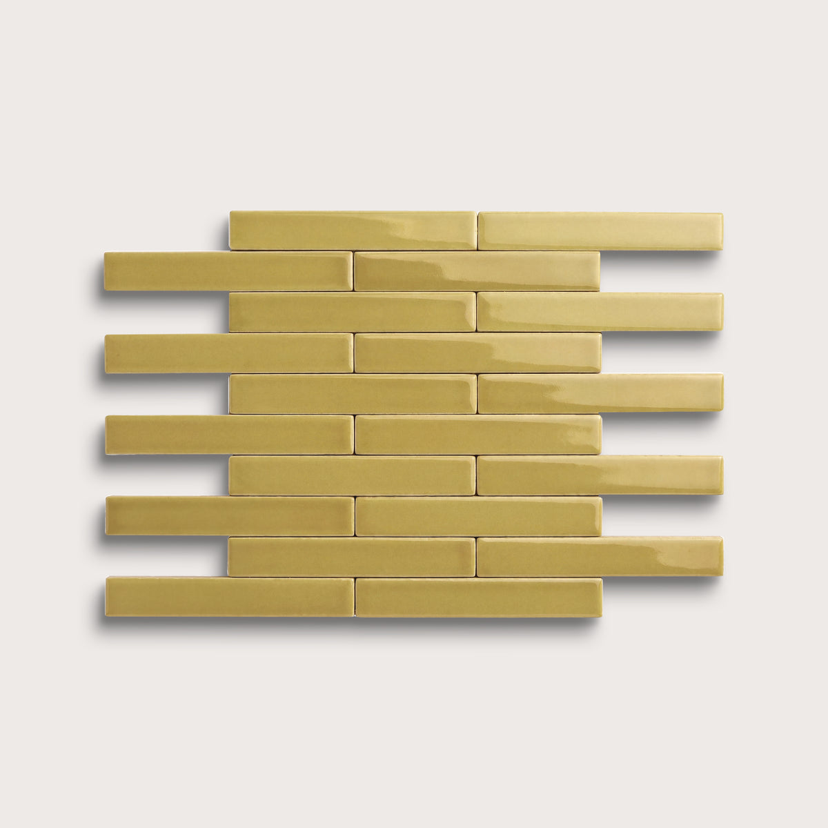 Citron ceramic tile, 1 by 6 inch subway mosaic, gloss finish