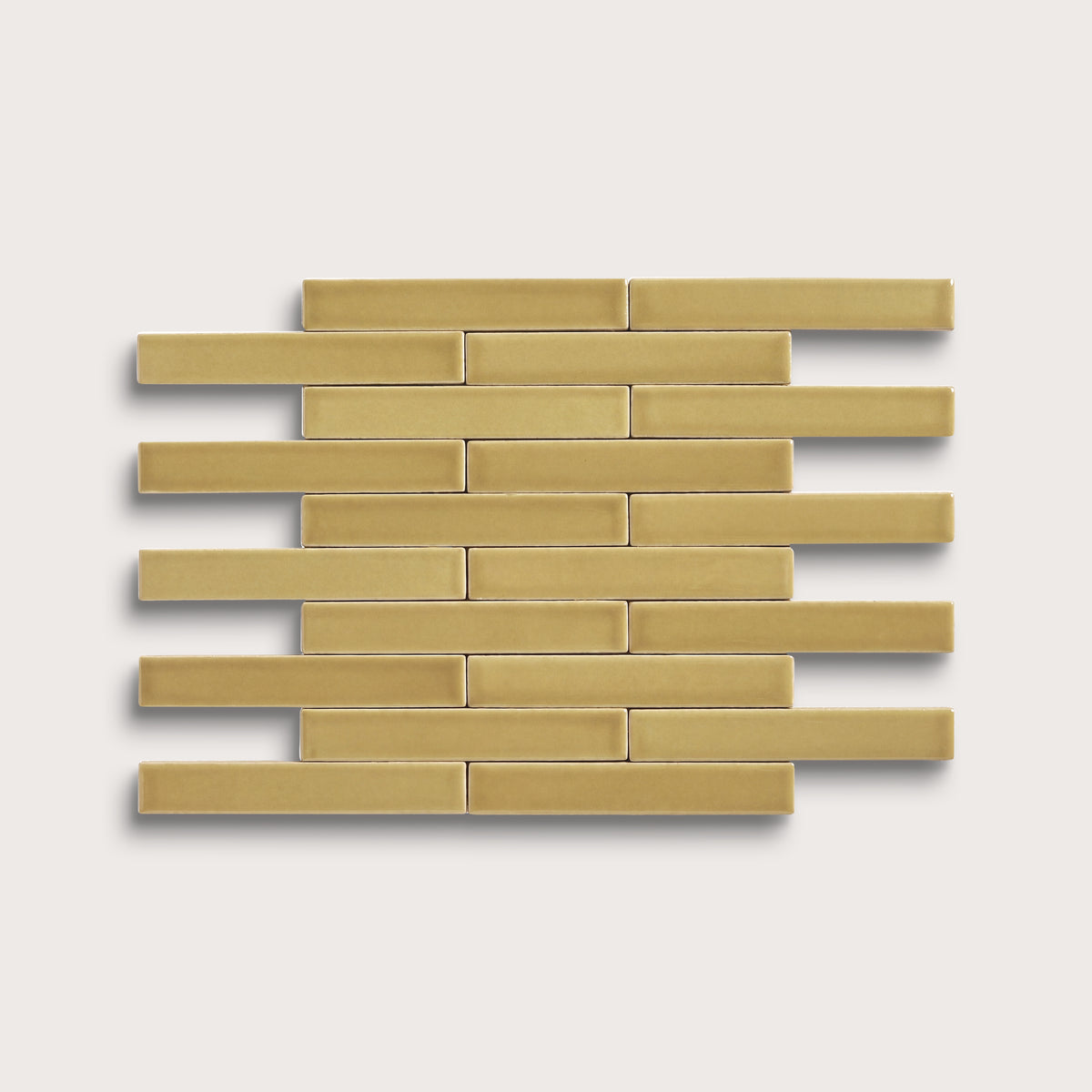 Citron ceramic tile, 1 by 6 inch subway mosaic, matte finish