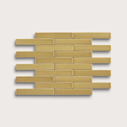 Citron ceramic tile, 1 by 6 inch subway mosaic, matte finish