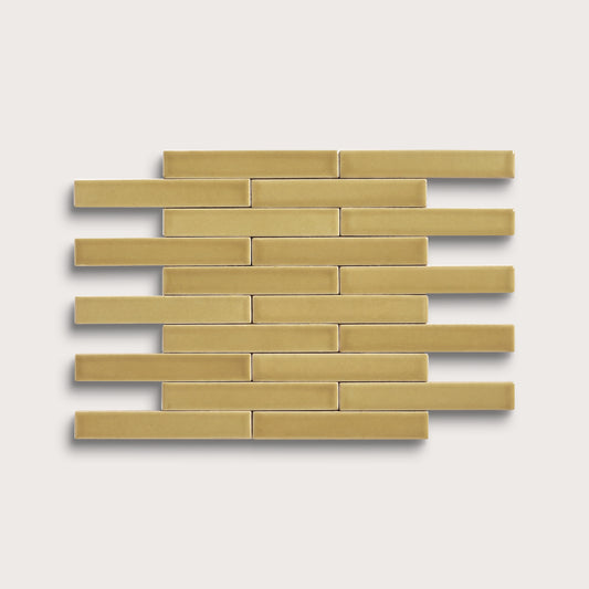 Citron ceramic tile, 1 by 6 inch subway mosaic, matte finish