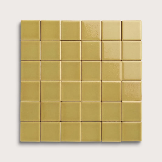 Citron ceramic tile, 2 by 2 inch mosaic, gloss finish