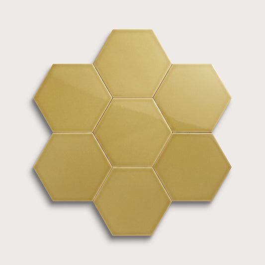 Citron ceramic tile, 8 inch hex, gloss finish