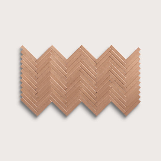 Clay ceramic tile, 1 by 6 inch herringbone mosaic, matte finish