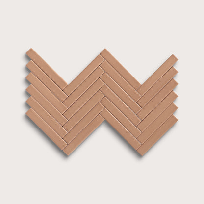 Clay ceramic tile, 1 by 6 inch herringbone mosaic, matte finish