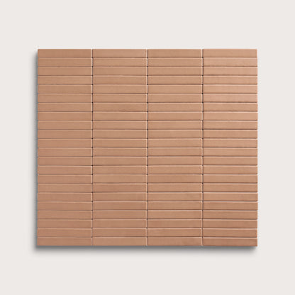 Clay ceramic tile, 1 by 6 inch stacked mosaic, matte finish