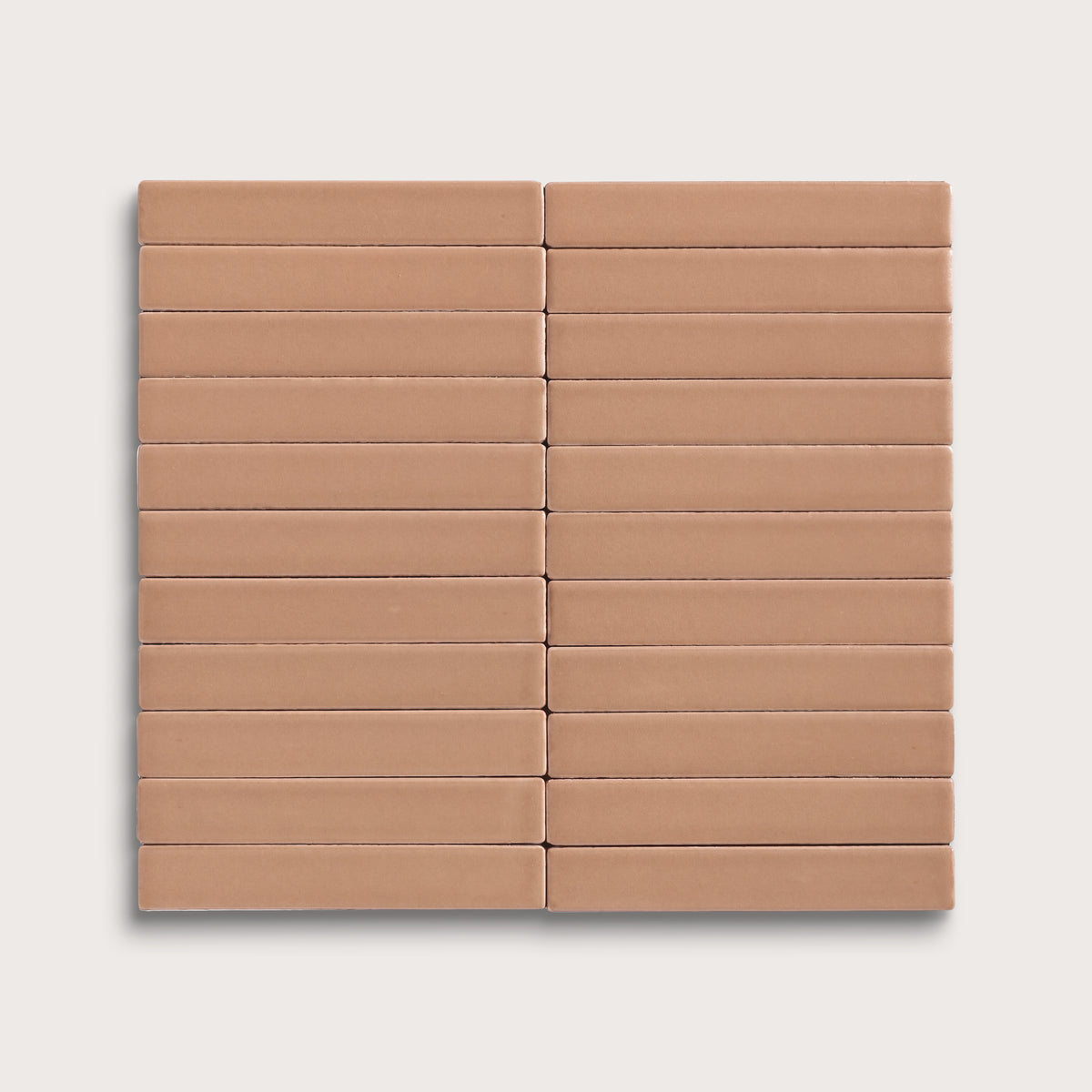 Clay ceramic tile, 1 by 6 inch stacked mosaic, matte finish