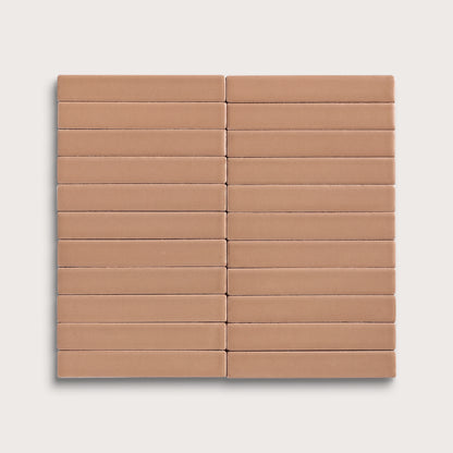 Clay ceramic tile, 1 by 6 inch stacked mosaic, matte finish