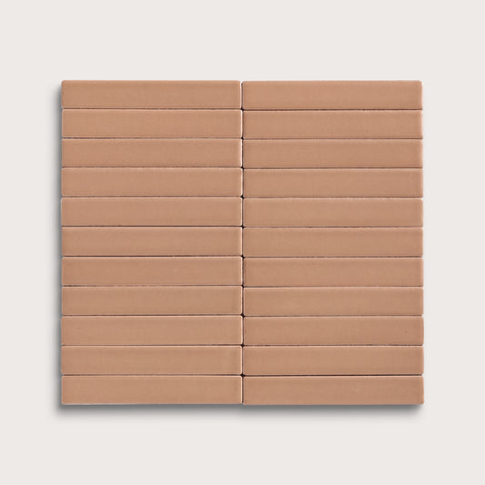 Clay ceramic tile, 1 by 6 inch stacked mosaic, matte finish