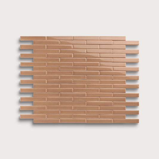 Clay ceramic tile, 1 by 6 inch subway mosaic, gloss finish