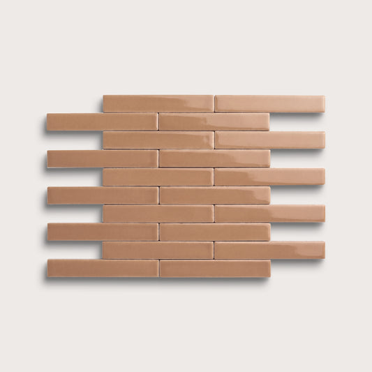 Clay ceramic tile, 1 by 6 inch subway mosaic, gloss finish