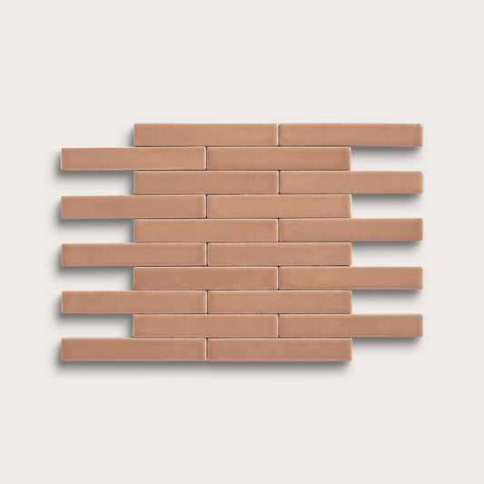 Clay ceramic tile, 1 by 6 inch subway mosaic, matte finish