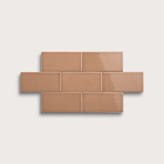 Clay ceramic tile, 3 by 6 inches, gloss finish