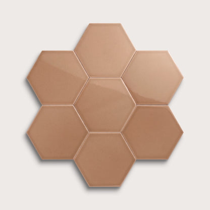 Clay ceramic tile, 8 inch hex, gloss finish