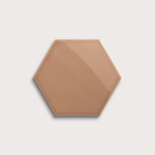 Clay ceramic tile, 8 inch hex, gloss finish