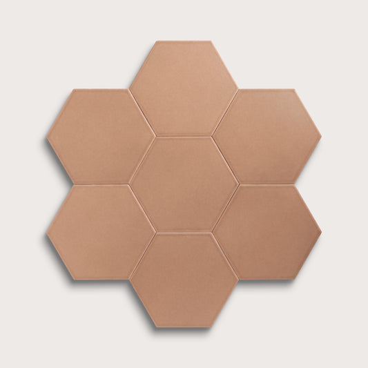 Clay ceramic tile, 8 inch hex, matte finish