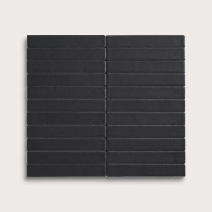 Deep Black ceramic tile, 1 by 6 inch stacked mosaic, matte finish