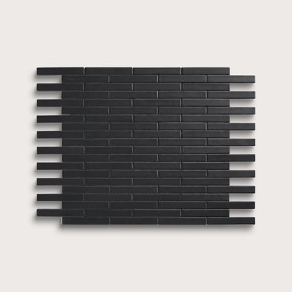 Deep Black ceramic tile, 1 by 6 inch subway mosaic, matte finish