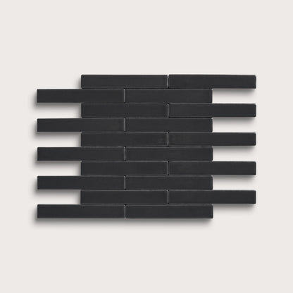 Deep Black ceramic tile, 1 by 6 inch subway mosaic, matte finish
