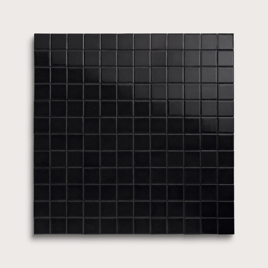 Deep Black ceramic tile, 2 by 2 inch mosaic, gloss finish