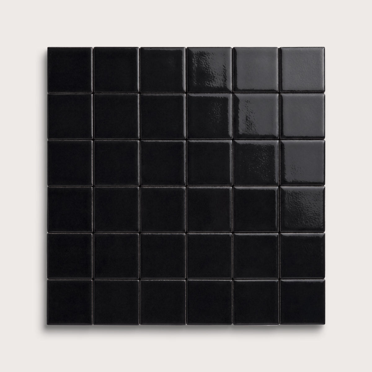 Deep Black ceramic tile, 2 by 2 inch mosaic, gloss finish