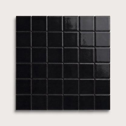 Deep Black ceramic tile, 2 by 2 inch mosaic, gloss finish