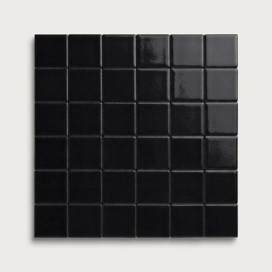 Deep Black ceramic tile, 2 by 2 inch mosaic, gloss finish